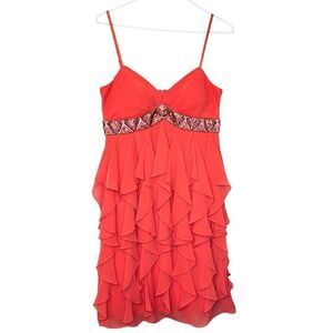 Vintage Decode 1.8 Sleeveless Sweetheart Neck Ruffle Chiffon Coral Mini Dress Si